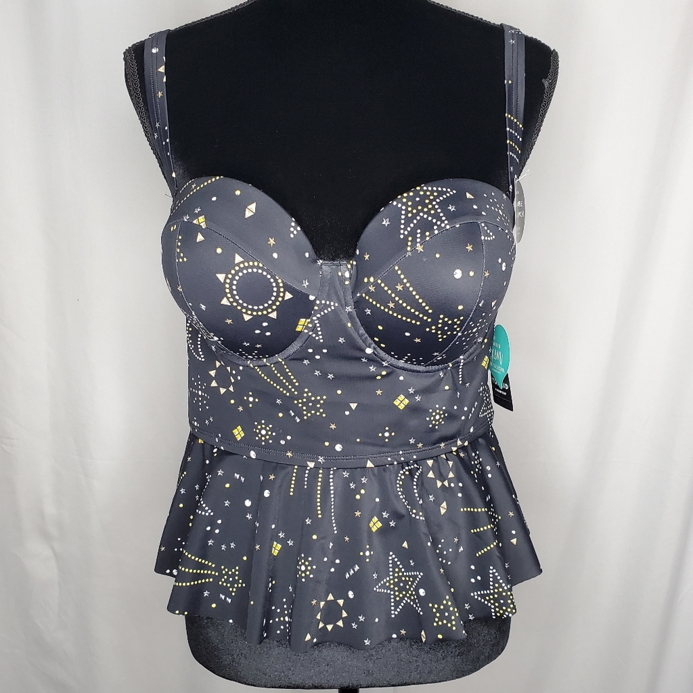 Torrid Size 0 Tankini Stud Star Peplum Swim Top